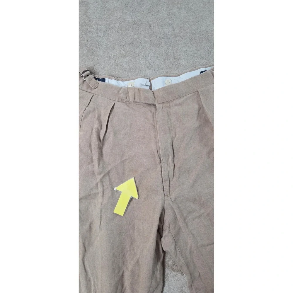 Vintage Polo Ralph Lauren Linen Blend Pants Men 32x28 Beige Pleared Cuffed Hem